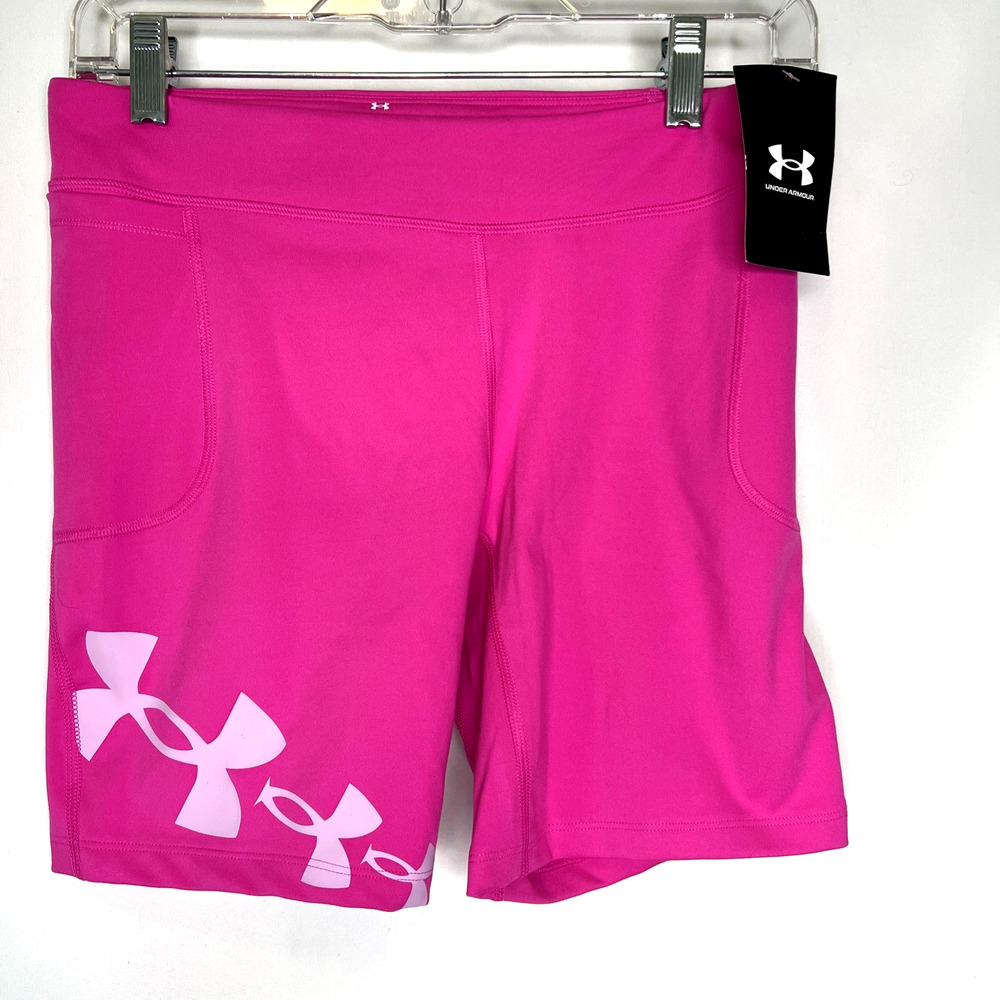 NWT Under Armour Girls Size YL Youth Large Pink Motion Bike Shorts Volleyball